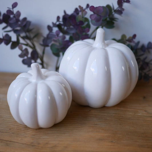 Medium White Ceramic Pumpkin