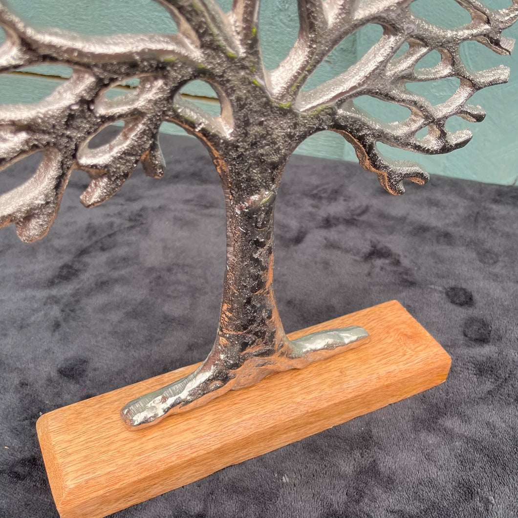 Chunky Silver Tree of Life Wooden Base 28cm