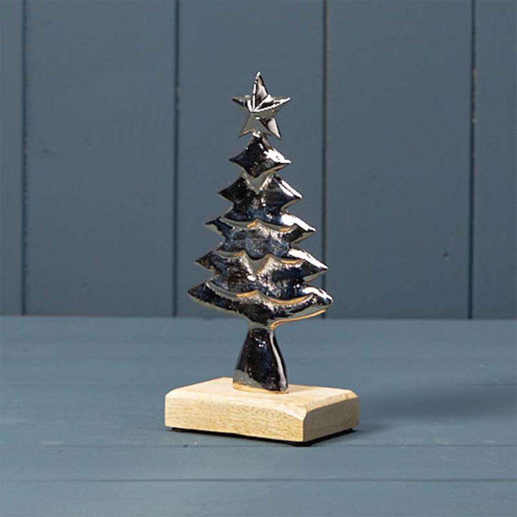Silver Tree on Wooden Base (17.5cm)