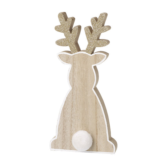 Wooden Sitting Fluffy Reindeer