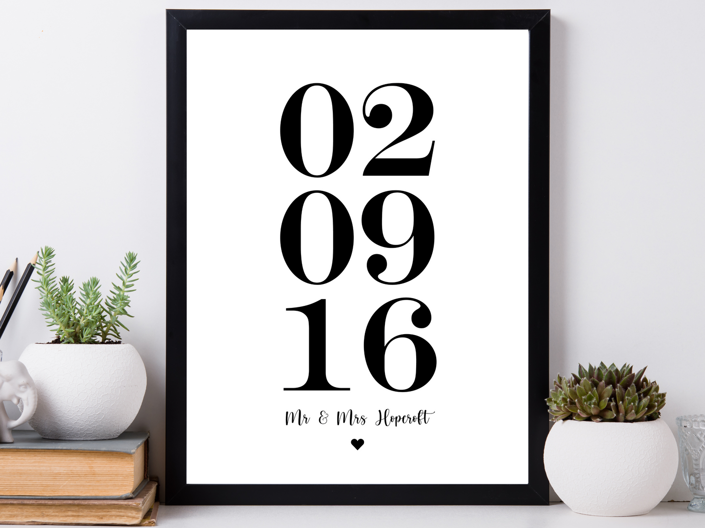 Personalised Date & Text Heart Print (Black)