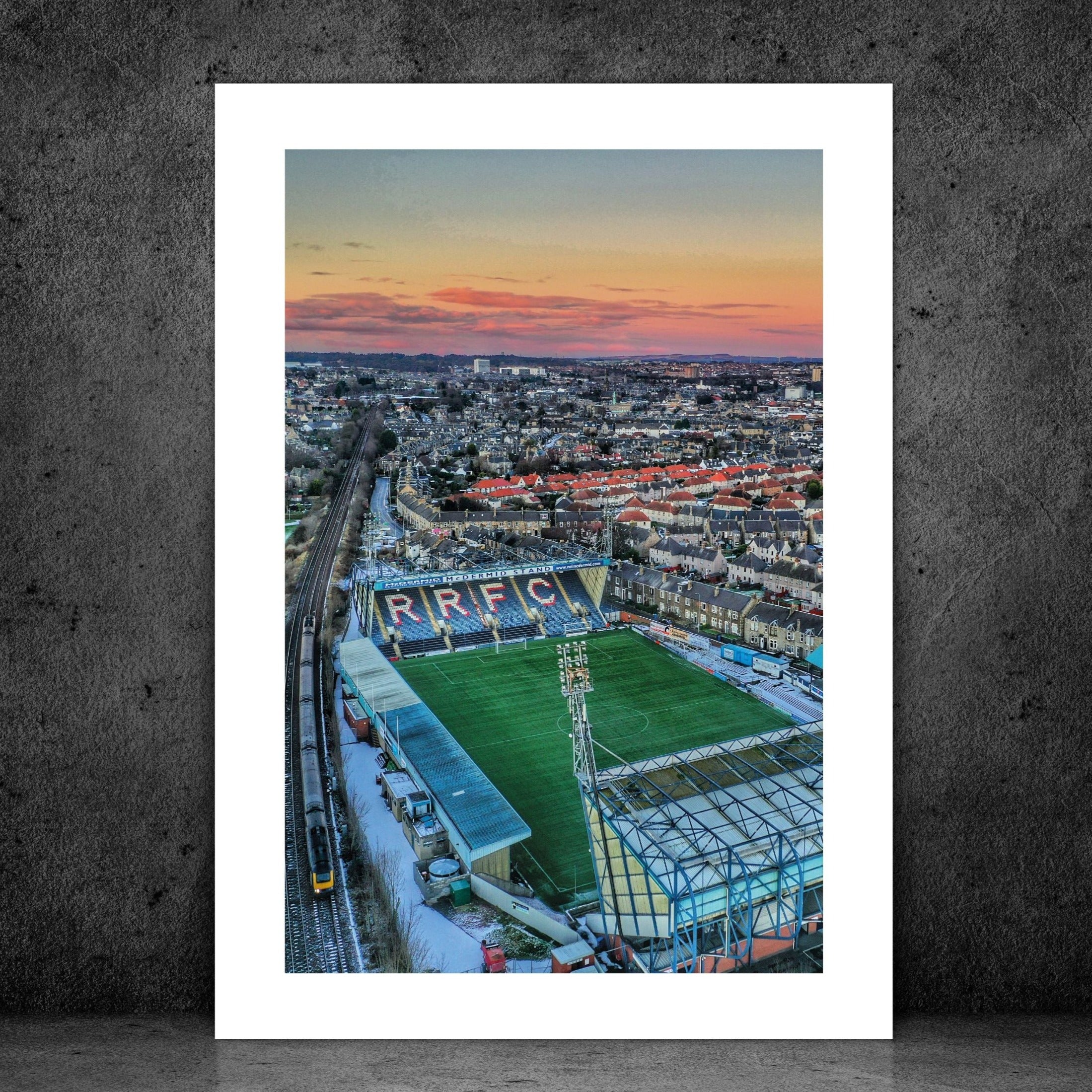 Raith Rovers F.C, Stark's Park Stadium. Framed, High Quality Football Memorabilia Giclee Art Print. Ideal Gift high quality For Any Rovers Supporter.