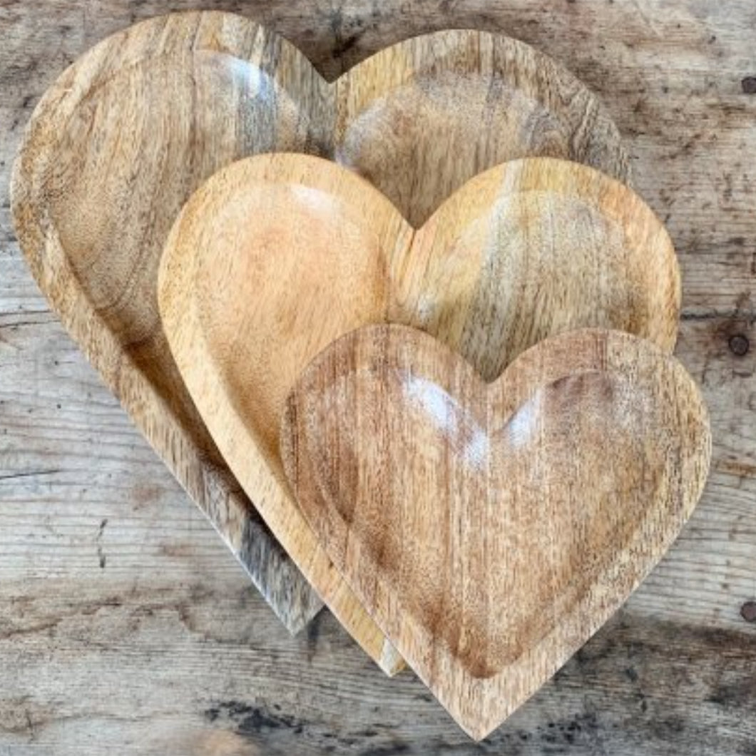 Natural Wooden Heart Dish, 15cm