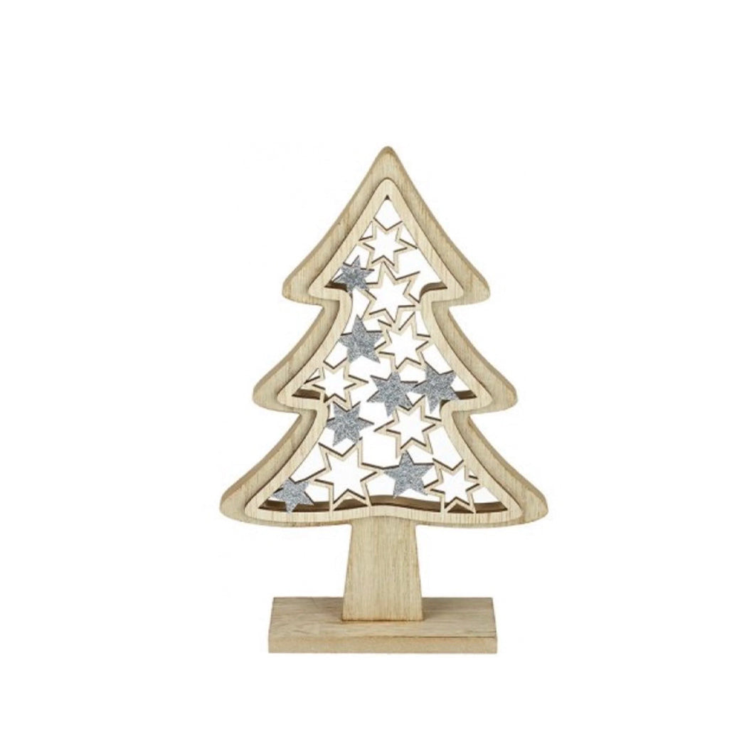 Standing Wooden Silver Star Tree Decor