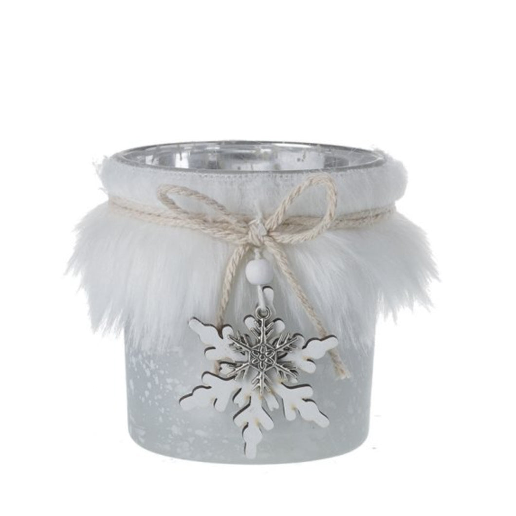 Faux Fur Candle Pot With Snowflake