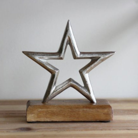 Metal Star on Wooden Base 16cm