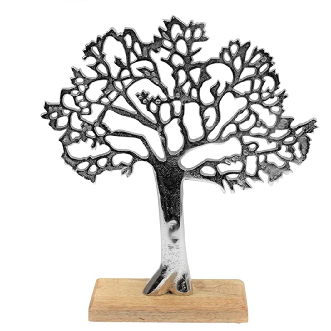 Silver Tree of Life on Wooden Base 33cm
