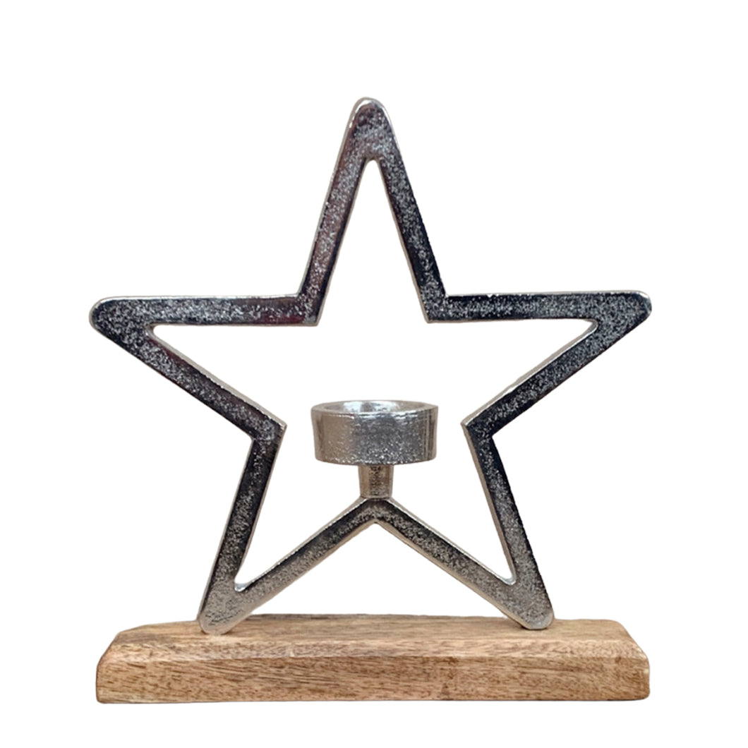 Star On Wooden Base Candle Holder
